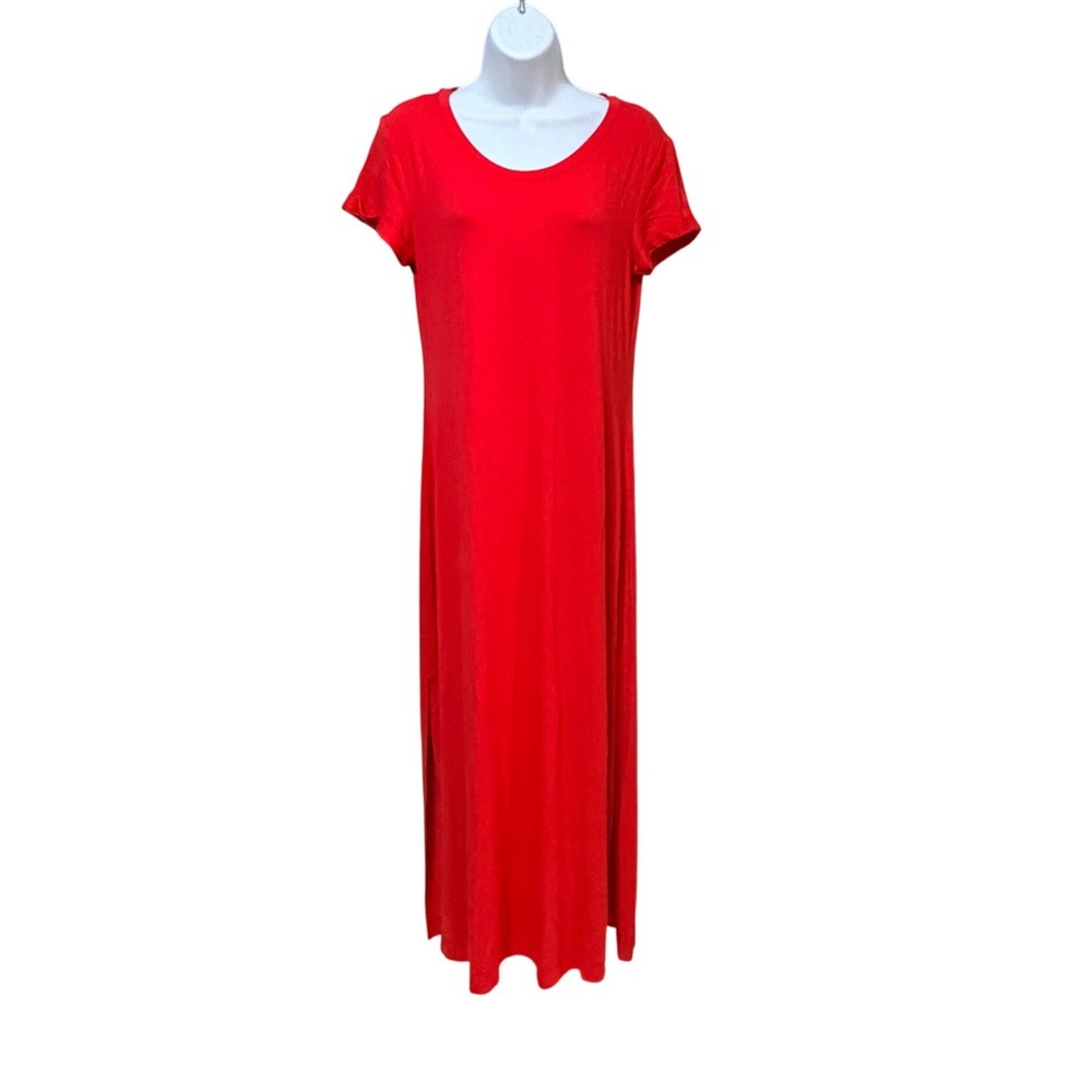 C&C California Womens Red Short Sleeve Scoop Neck Side Slit Maxi Dress Size M
